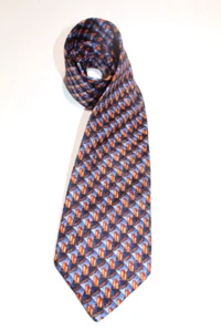 Ermenegildo Zegna Exclusive Blue & Golden Orange 100% Silk Geometric Tie Italy - Picture 1 of 5