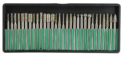 30pc Diamond Burr Set Rotary Tool Bit Rock Grinding Gem Stone 1/8" Shank 40 Grit - Image 1 of 4