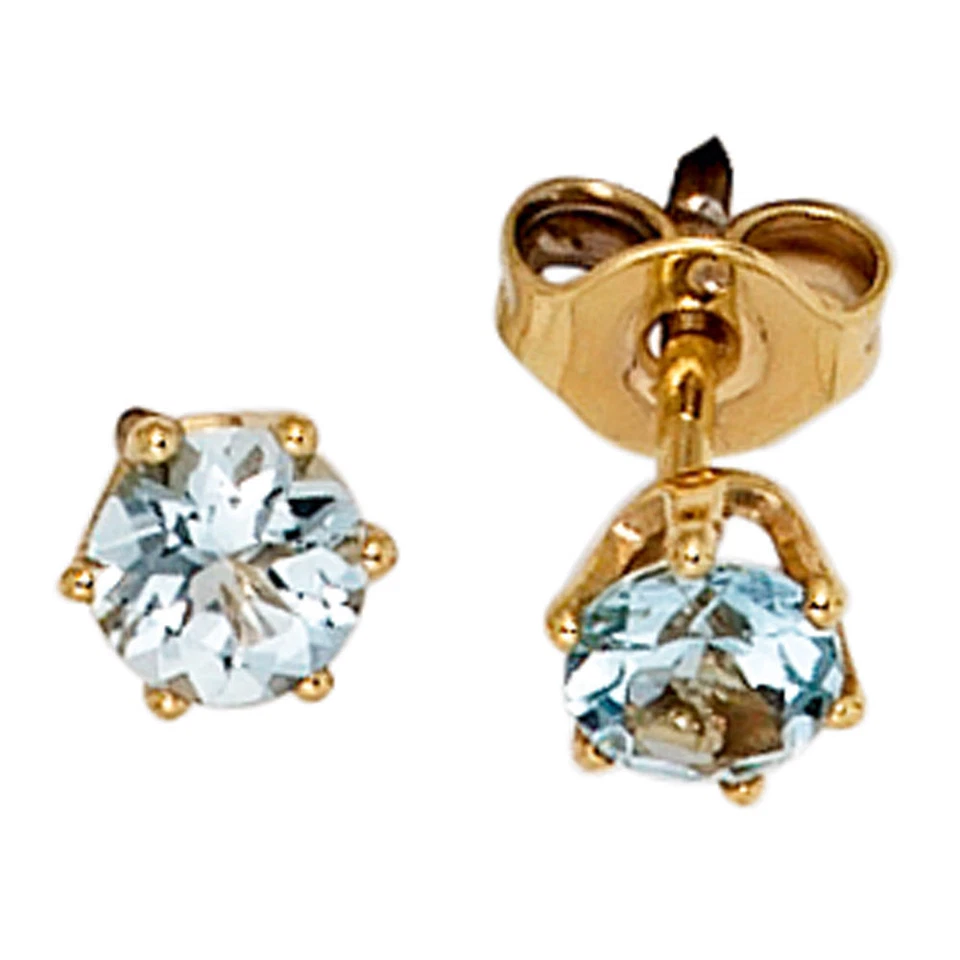 Orecchini Con Acquamarina Azzurra 4,4Mm & 585 Oro Giallo Donna - Immagine 1 di 1