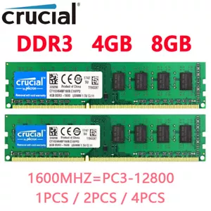 CRUCIAL DDR3 4GB 8GB 1600 MHz PC3-12800 Desktop Memory RAM Non ECC 240Pin DIMM - Picture 1 of 16