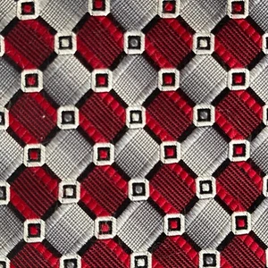 Platinum Designers Men's Tie Long Red Gray Geometric 100% Silk - Picture 1 of 7