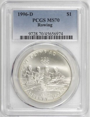 1996-D Atlanta Olympic Rowing Commemorative Silver Dollar $1 PCGS MS70 [BN974] - Image 1 of 2