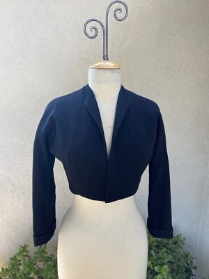 Chaqueta bolero negra vintage años 70 forro verde oliva I Magnin Co Importers XS/S Foto 1 de 4