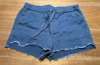 YMI Raw-Edge Step Hem Drawstring Shorts - SZ XL Indigo Blue - Image 1 of 3