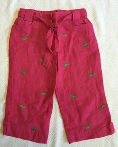 EUC!! Hot Pink Linen Cropped Pants With Green Embroidered Whales Sz 4 - Picture 1 of 7