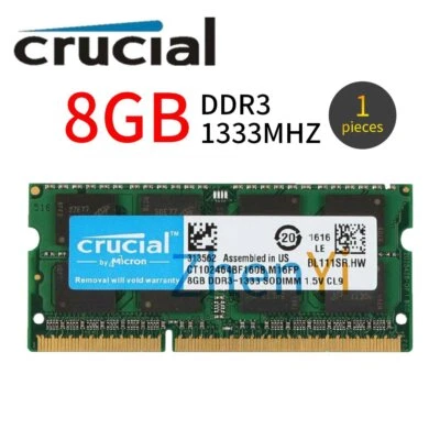 Crucial 8GB 4GB 2GB PC3-10600S DDR3 1333MHz 204-Pin CL9 SODIMM Laptop Memoria IT - Immagine 1 di 4