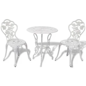 Bistro Set 3 Pcs Patio Vintage Table Chair Set White Cast Aluminium U2Y8 - Picture 1 of 9