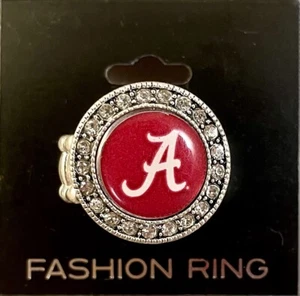 Alabama Crimson Tide Circular Silver Tone Fashion Stretch Ring New NCAA Licensed - Picture 1 of 3