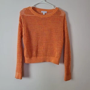 Calvin Klein sweater womens S orange Open knit Weave Y2K Cotton crop boho grunge - Picture 1 of 21