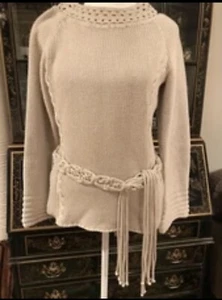 Anthropology Moth Sweater With Macrame Tie Medium - Picture 1 of 6