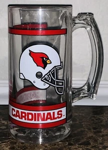 Taza de cerveza de vidrio vintage Arizona Cardinals NFL transparente y roja 5,5 pulgadas excelente - Imagen 1 de 2