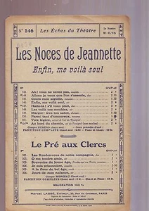 partition :Les Noces De Jeannette - - Air De Jean - /Les Echos Du Theatre 146 - Picture 1 of 1
