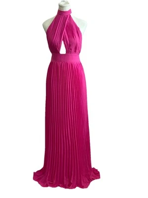 Vestido maxi rosa halter plissado tamanho P  - Imagem 1 de 4