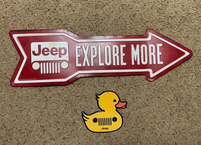JEEP 27" Long "Explore More" Embossed Red Arrow Grill and JEEP Duck Metal Signs - Image 1 of 4