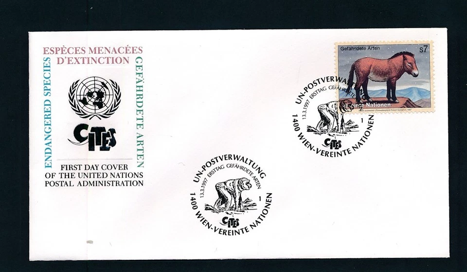 Caballo Przeswalski especies en peligro de extinción FDC Oficina de Viena de las Naciones Unidas Foto 1 de 1