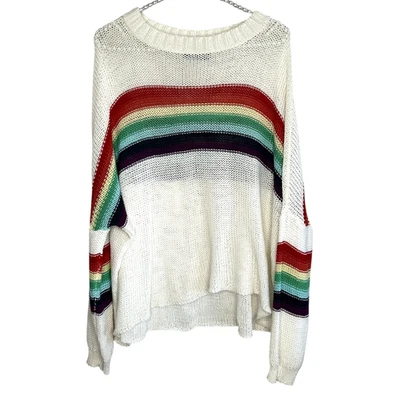 Suéter Arco Iris de Madera OS Blanco Rayas Slouchy Gran Tamaño Playa Indie Retro Foto 1 de 4