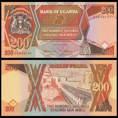 🇺🇬 Uganda  200 Shillings  1987   Prefix AA   P 32 a   Crisp UNC - Image 1 of 4