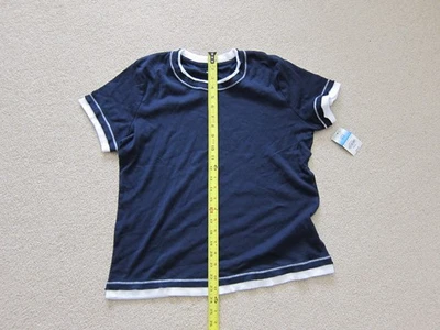 NUEVO CON ETIQUETAS SJB Active Camiseta Para Mujer Azul Marino con Borde Blanco Talla Grande Foto 1 de 4