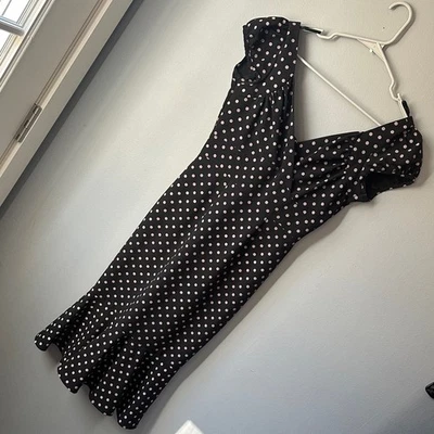 Stop Staring Black and Pink Polka Dot Midi Dress - Image 1 of 4