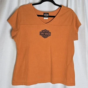 Vtg Y2K Orange Womens Cap Sleeve Harley Davidson tshirt XL - Picture 1 of 10