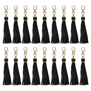 18 pièces porte-clés en cuir PU glands 5,9" porte-clés glands noir - Photo 1/6