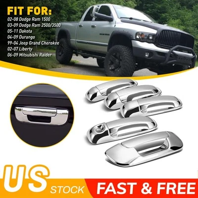 Manija cromada de 5 puertas + cubiertas de puerta trasera para Dodge Ram 1500 2500 3500 2002-2008 Foto 1 de 4