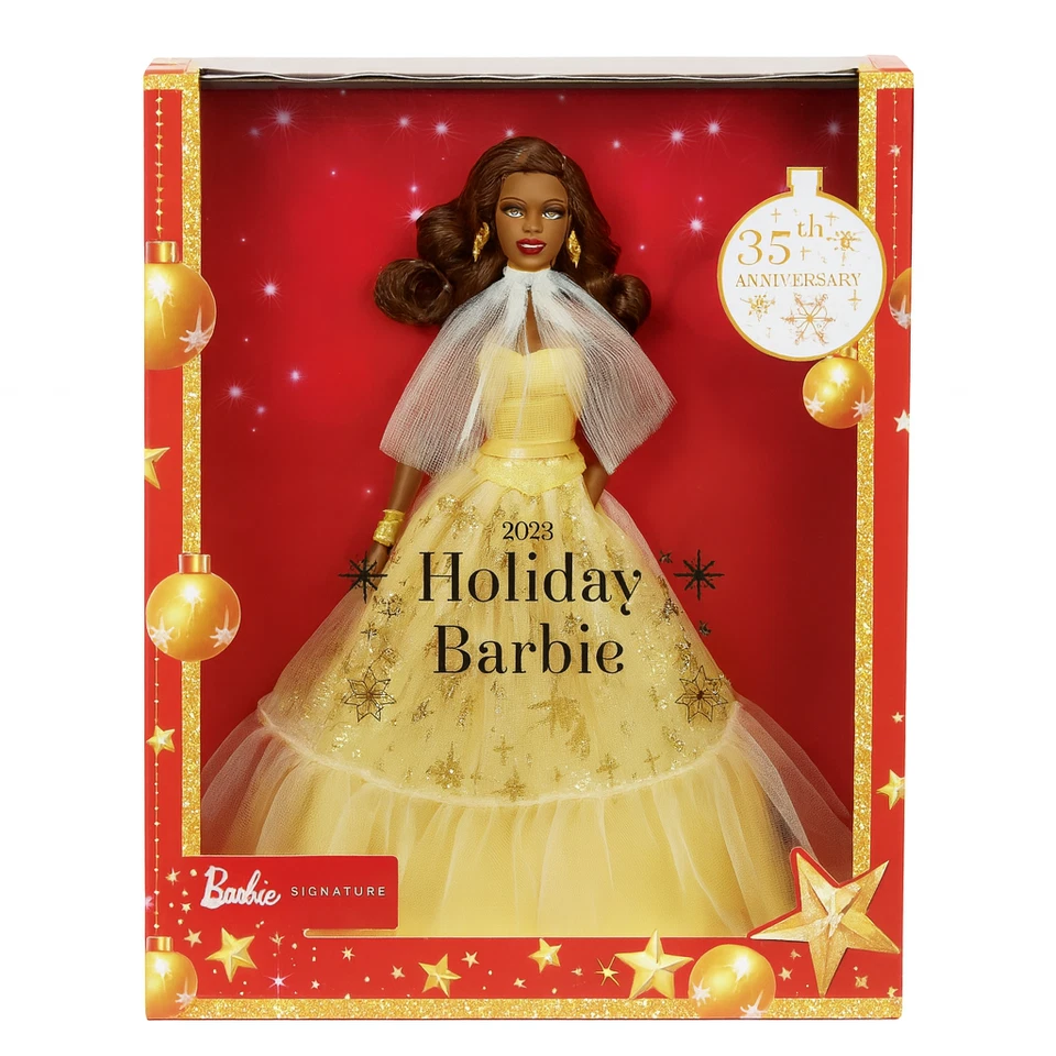 Mattel Barbie Signature 2023 Holiday Barbie Black Doll 35th Anniversary
