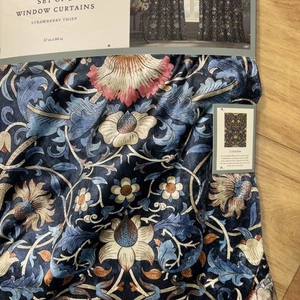 WILLIAM MORRIS & CO STRAWBERRY THIEF LODDEN 2 WINDOW CURTAINS SET 37” 84” - Picture 1 of 5