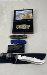 Fury Fixed Blade Hunting Knife, Folding Knives: Frost Cutlery, Gold Tone Handle+ - Picture 1 of 6