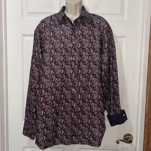Kilburne Finch Shirt Mens 3XLT Big Tall Paisley Long Sleeve Button Up Flip Cuff - Picture 1 of 10