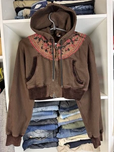 Jean Paul Gaultier Fuzzi Women’s Brown Cropped Zip Hoodie Made in Italy Size M - Picture 1 of 24
