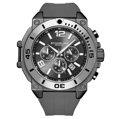 Relógio masculino Stuhrling 4054 1 cronógrafo quartzo data cinza pulseira de silicone - Imagem 1 de 4