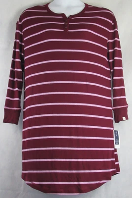 Gap Body Women's Henley Dorm Long-Sleeve Knit Sleepshirt, Dark Red Stripe, Large - Image 1 of 4