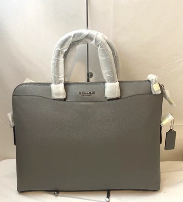 NEW NWT COACH BECKETT PORTFOLIO BRIEFCASE Brief Bag Leather computer gray grey - Image 1 of 4