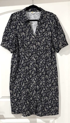 Boden Shirt Dress Size 16/18L Blue Paisley Floral Mini Cotton Button Front READ - Image 1 of 4