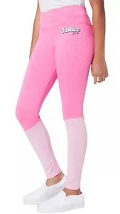 Justice Girls Leggings Pink 7/8 Two Tone Full Length Elastic Waistband Logo - Picture 1 of 12