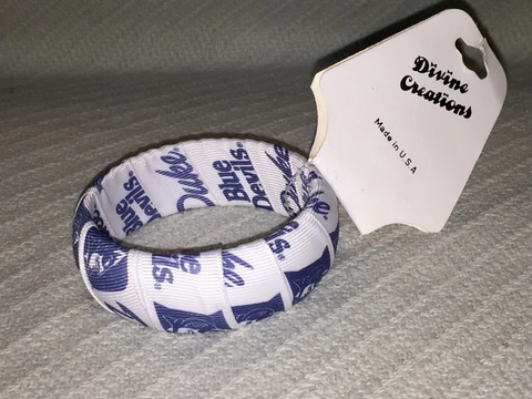 Divine Creations DUKE BLUE DEVILS Ladies Blue/White Round Ribbon Bangle Bracelet Cover