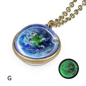 Glow in the Dark Galaxy System Double Side Glass Planet Necklace Pendant Jewelry
