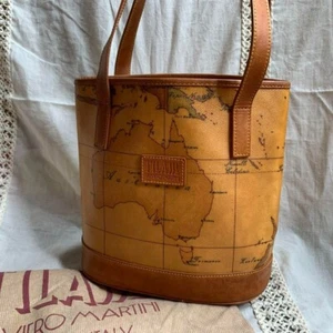 Alviero Martini 1A Classe Prima Classe Tote bag Geo Map Print Brown Used - Picture 1 of 9