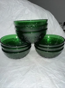 Vintage Anchor Hocking Sandwich 4" Beere/Dessertschalen Waldgrün 9er Set - Bild 1 von 9