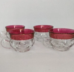 Kings Crown Ruby Red Flash Set Of 4 Cups Vintage Punch Glasses Teacups - Picture 1 of 13