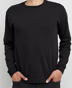 Hanes Essentials Long Sleeve Cotton Tee BLACK 5288 Men's - Picture 1 of 2