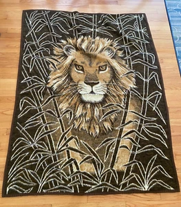 Vintage Acryl Velours Tigerkopf Wendedecke Made in West Germany 71"x51" - Bild 1 von 10