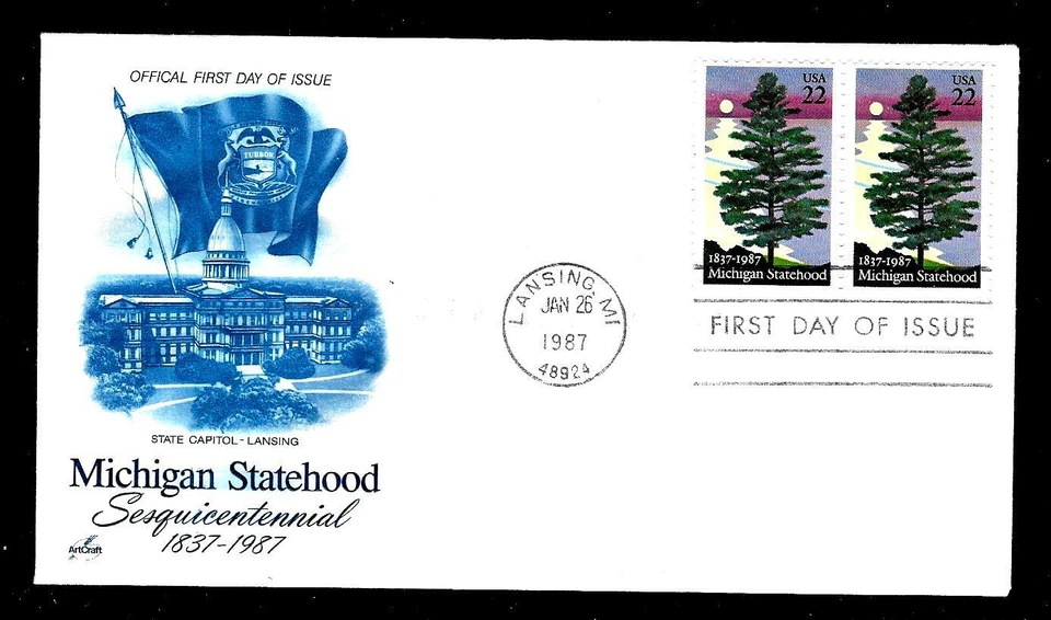 2246 22c Stamp (1987) THE MICHIGAN STATE 150 FDC FROM THE ART CRAFT CACHETS - Image 1 of 1