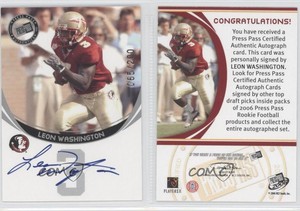 2006 Press Pass Auto Silver /200 Leon Washington Rookie Auto RC