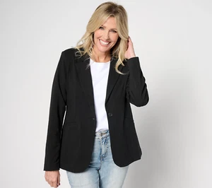 NEW Women with Control XL Knit Long Sleeve Blazer w/ Welt Pockets Black QVC 2320 - Picture 1 of 1