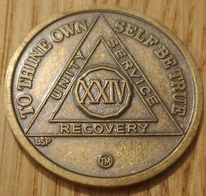 24 Year Twenty Four Alcoholics Anonymous AA Bronze Medallion Coin Sobriety Chip. - Picture 1 of 2