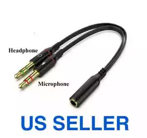 3.5mm Audio Mic Y Splitter Cable Cord Headphone Adapter Female to 2 Male Gold US - Picture 1 of 3