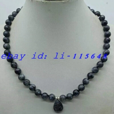 Ожерелье унисекс женское мужское черное лабрадорит круглые драгоценные камни бусина эстетическое 8 мм 18 дюймов - Изображение 1 из 4
