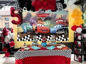 Cars Lightning McQueen Geburtstag Party Deko, 5x7ft Happy Birthday Hintergrund - Bild 1 von 1
